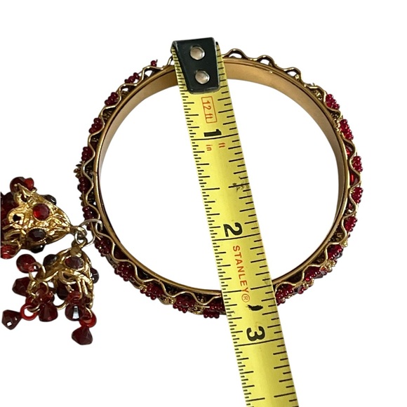 Vintage Ruby Red & Gold Beaded Bangle Bracelet Jhumka Bollywood Festive Ethnic - Picture 4 of 5